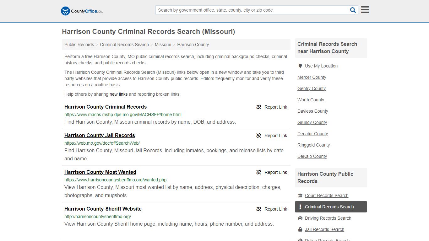 Harrison County Criminal Records Search (Missouri) - County Office